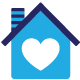 Icon of blue house with heart in the center.